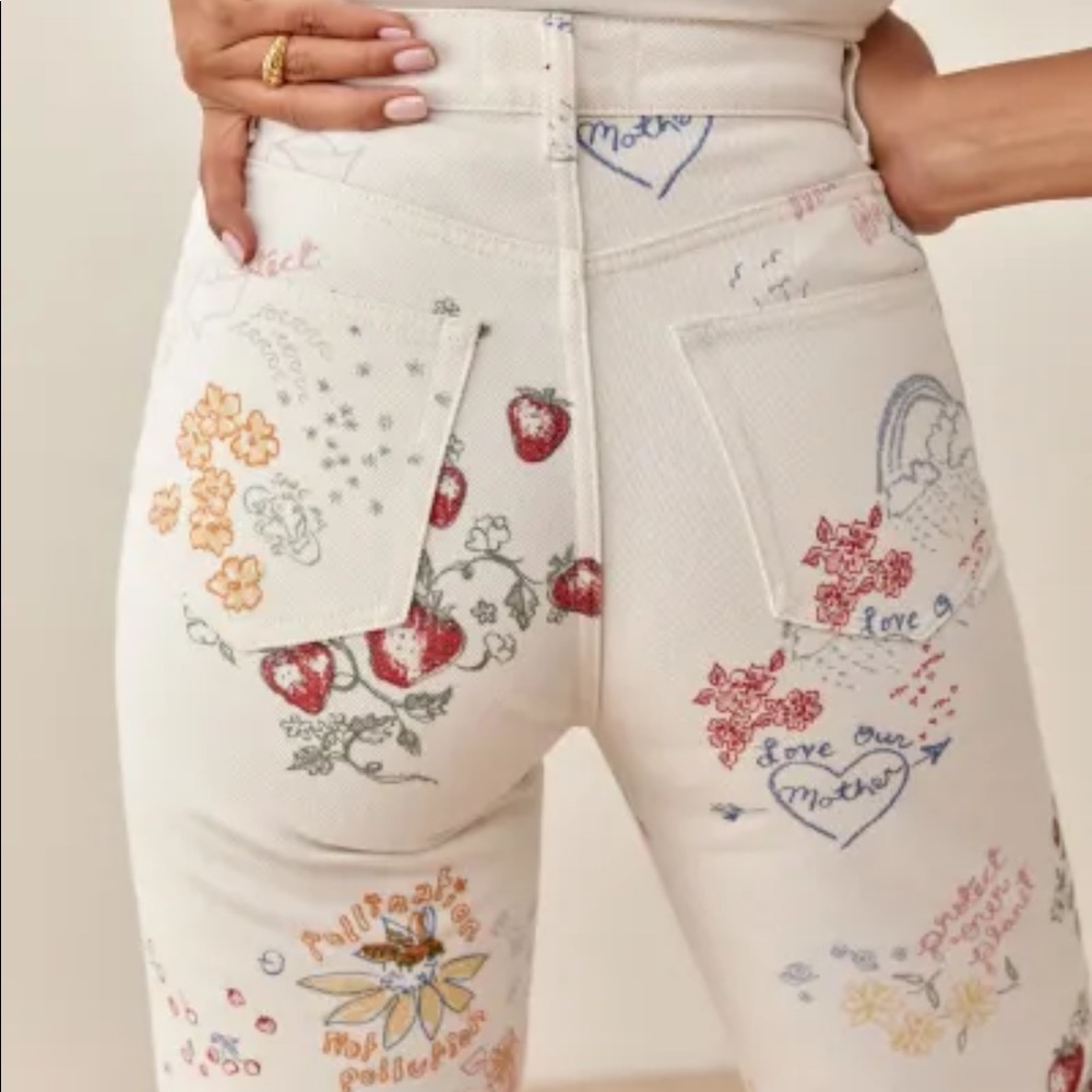 REFORMATION CYNTHIA DOODLE HIGH RISE STRAIGHT